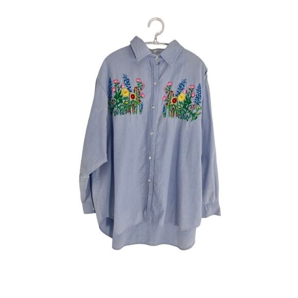 Casey colmen  embroidered denim ling sleeve button up top x- large - Picture 1 of 10